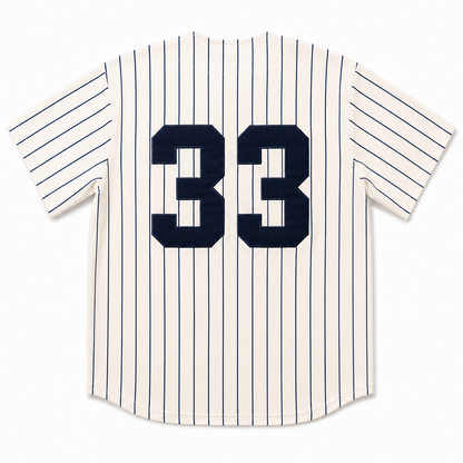 REDEEMED No. 33 pinstripe baseball jersey, S8VD Athletics Collection, view 2