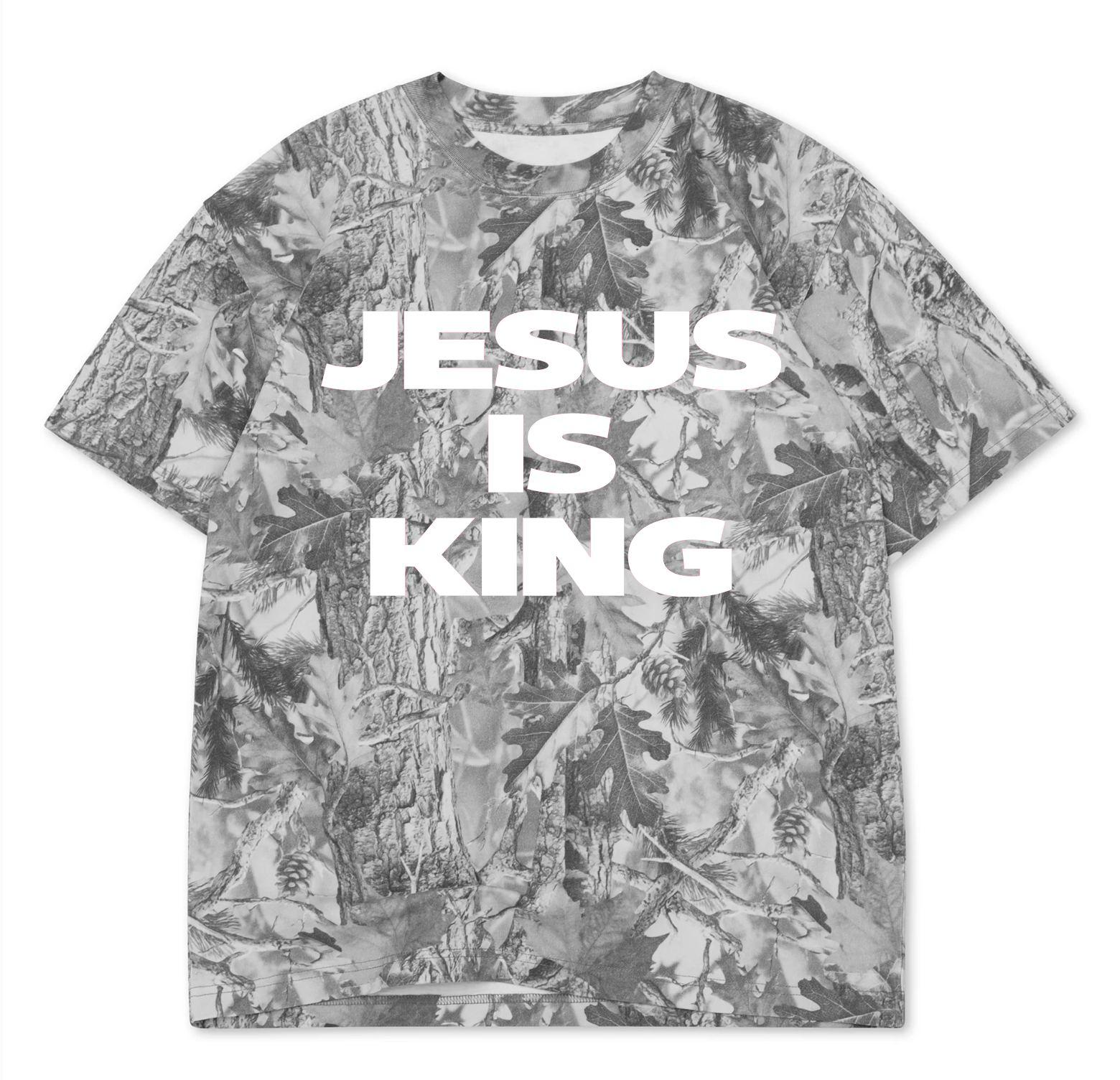 JESUS IS KING Oversized Vintage Camo Tee (White)